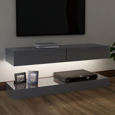 vidaXL TV-benk med LED-lys høyglans grå 120x35 cm