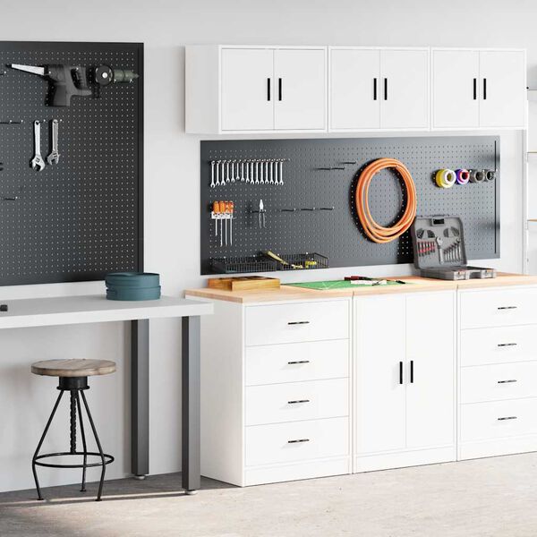 vidaXL Garasjeskap 2 stk hvit konstruert tre