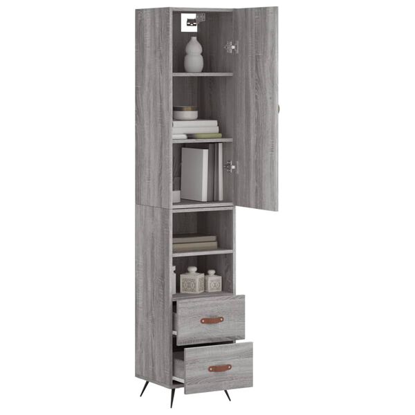 vidaXL Highboard gr&aring; sonoma 34,5x34x180 cm konstruert tre