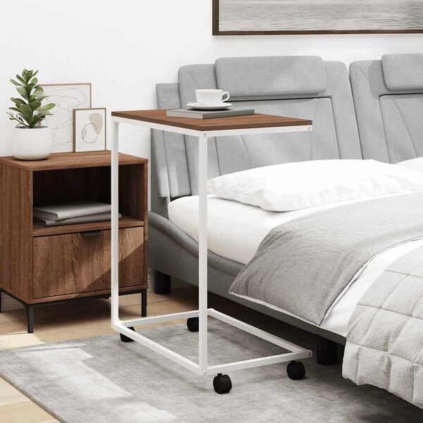 vidaXL Sidebord med hjul hvit 55x35x70 cm konstruert tre