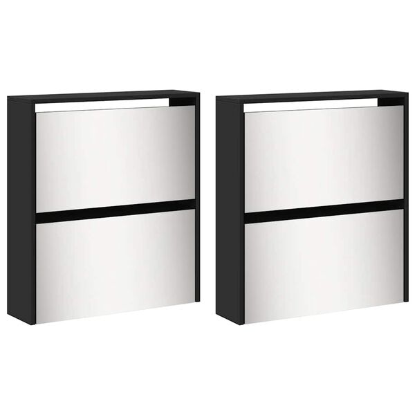 vidaXL Skoskap med speil 4 lag svart 63x17x134 cm