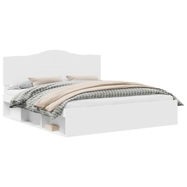 vidaXL Sengestamme med hodegjerde Hvit 180 x 200 cm Massiv furu