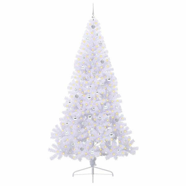 vidaXL Kunstig juletre med 300 LED med stativ Hvit 240 cm PVC og st&aring;l