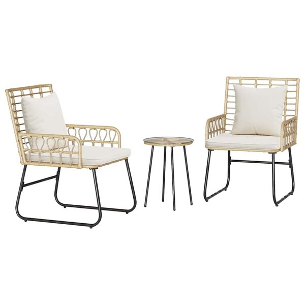 vidaXL Hage Spisegruppe 3 pcs Brun og Krem Poly rattan, stål