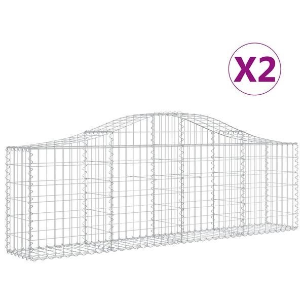 vidaXL Gabionkurver buede 2 stk 200x30x60/80 cm galvanisert jern
