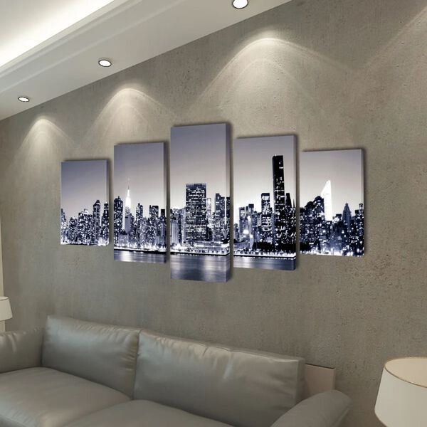 Kanvas Flerdelt Veggdekorasjon Monokrom New York Horisont 200 x 100 cm