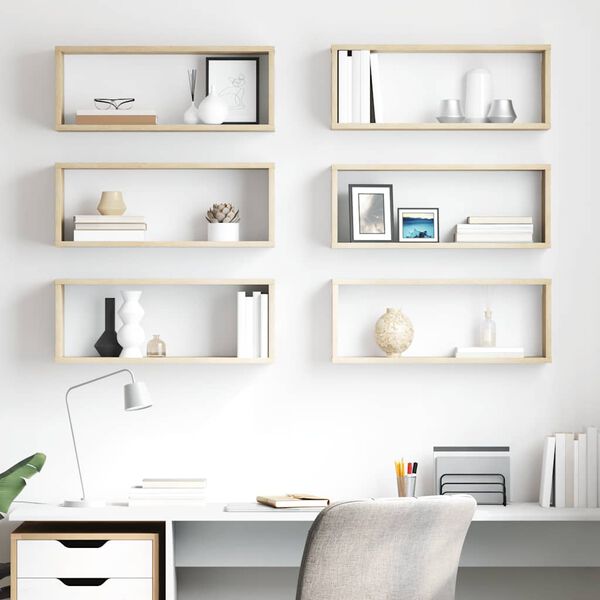 vidaXL Vegghyller kubeformet 6stk sonoma eik 60x15x23cm konstruert tre
