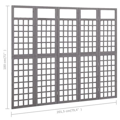 vidaXL Romdeler/espalier 5 paneler heltre gran grå 201,5x180 cm