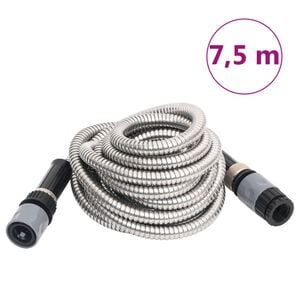 vidaXL Hageslange med spr&oslash;ytedyse s&oslash;lv 0,6" 7,5 m rustfritt st&aring;l