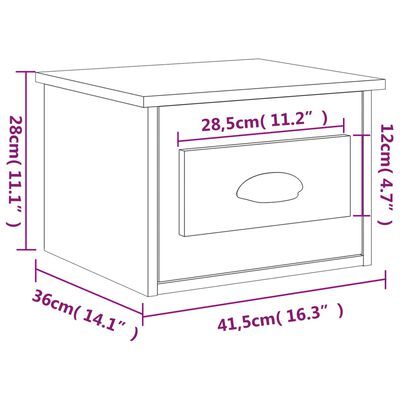 vidaXL Veggmontert nattbord høyglans hvit 41,5x36x28 cm