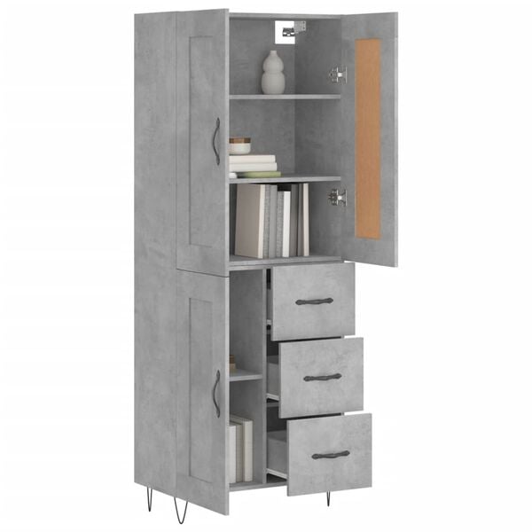 vidaXL Highboard betonggr&aring; 69,5x34x180 cm konstruert tre
