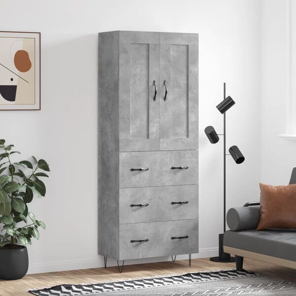 vidaXL Highboard betonggr&aring; 69,5x34x180 cm konstruert tre