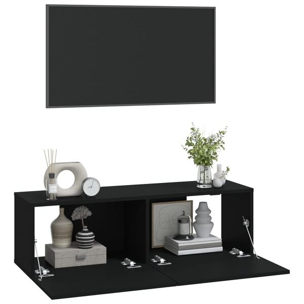 vidaXL Vegghengte TV-benker 2 stk svart 100x30x30 cm konstruert tre