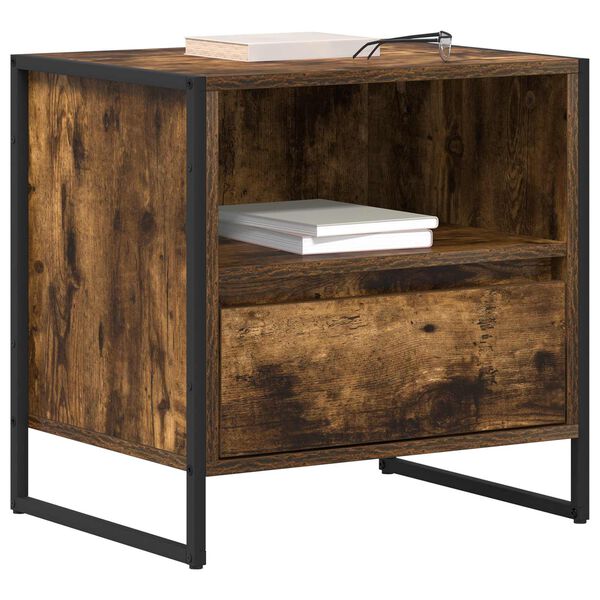 vidaXL Nattbord med skuff R&oslash;yk Eik 50 x 39,5 x 50 cm Konstruert tre