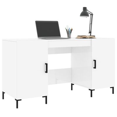 vidaXL Skrivebord høyglans hvit 140x50x75 cm konstruert tre