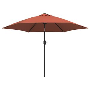 vidaXL Hageparasoll med LED-lys og st&aring;lstang 300 cm terrakotta