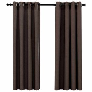 vidaXL Lystette gardiner maljer og lin-design 2 stk gr&aring;brun 140x175 cm