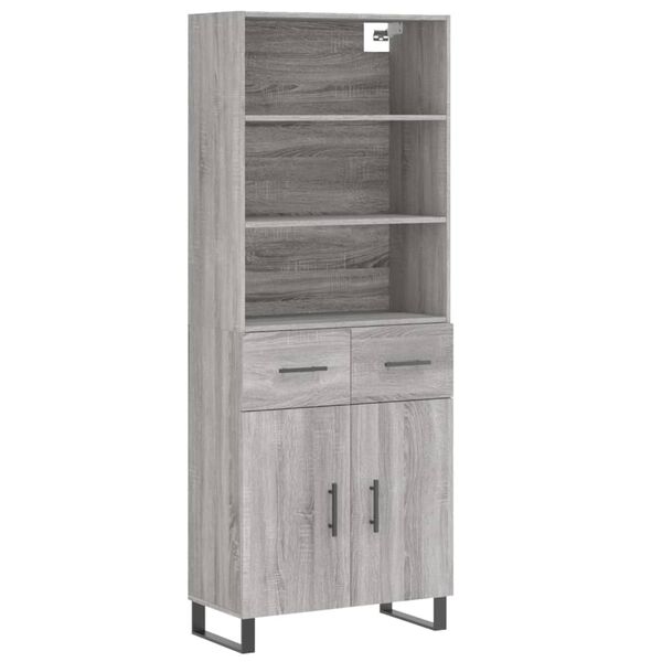vidaXL Highboard grå sonoma 69,5x34x180 cm konstruert tre
