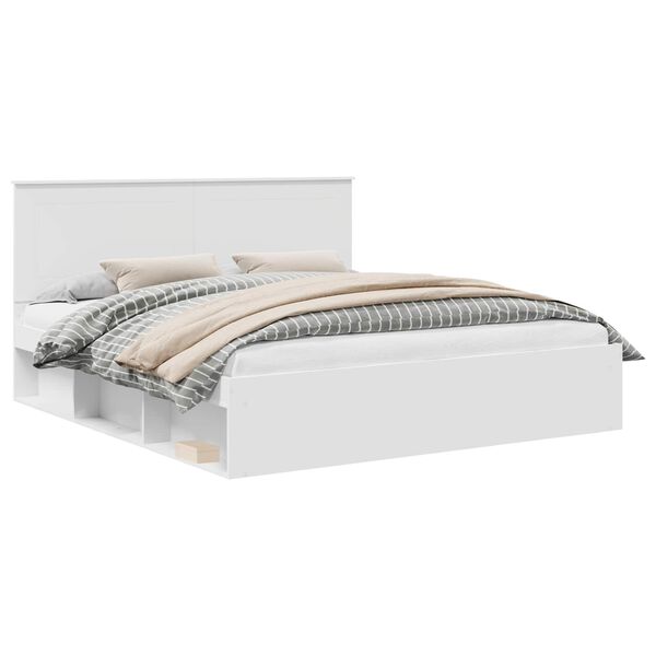 vidaXL Sengestamme med hodegjerde Hvit 180 x 200 cm Massiv furu