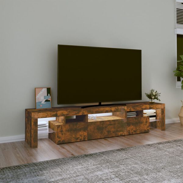vidaXL TV-benk med LED-lys r&oslash;kt eik 200 x 36,5 x 40 cm