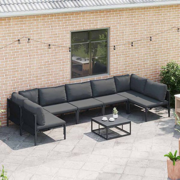 vidaXL Hagesofa Set med pute 7 pcs Svart St&aring;l