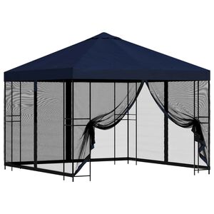 vidaXL Hagepaviljong med sidevegger 3 x 3 m Bl&aring; Polyester og st&aring;l