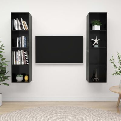 vidaXL Vegghengte TV-benker 2 stk høyglans svart sponplate
