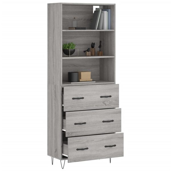 vidaXL Highboard gr&aring; sonoma 69,5x34x180 cm konstruert tre