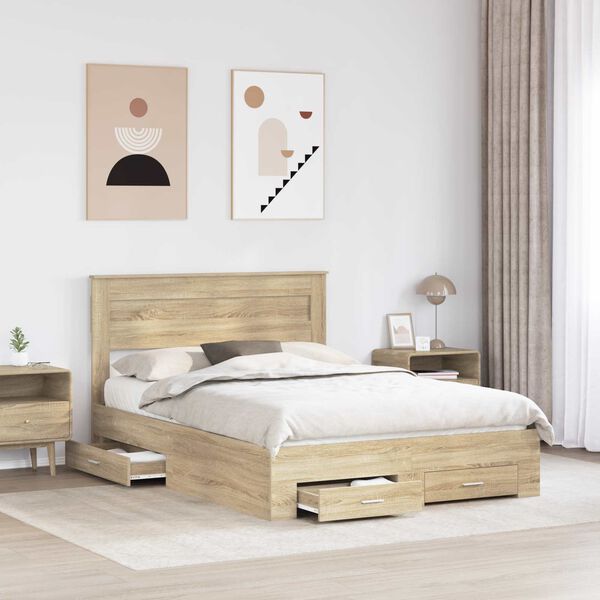 vidaXL Sengestamme med skuff Sonoma eik 140 x 200 cm Konstruert tre