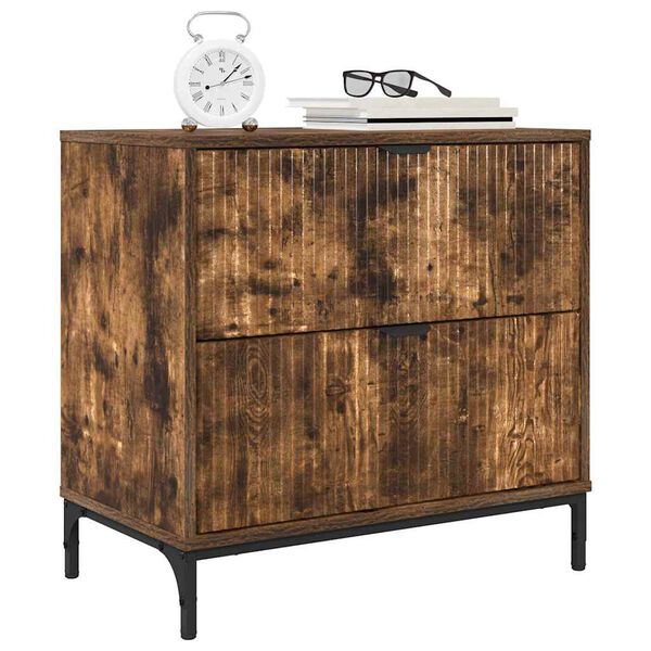 vidaXL Nattbord med skuff R&oslash;kt eik 63,5 x 36 x 61 cm Konstruert tre