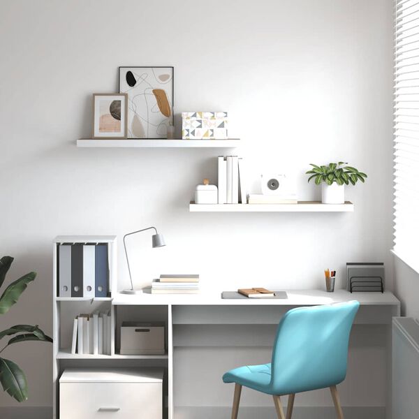 vidaXL Flytende vegghyller 2 stk eik og hvit 80x23,5x3,8 cm MDF