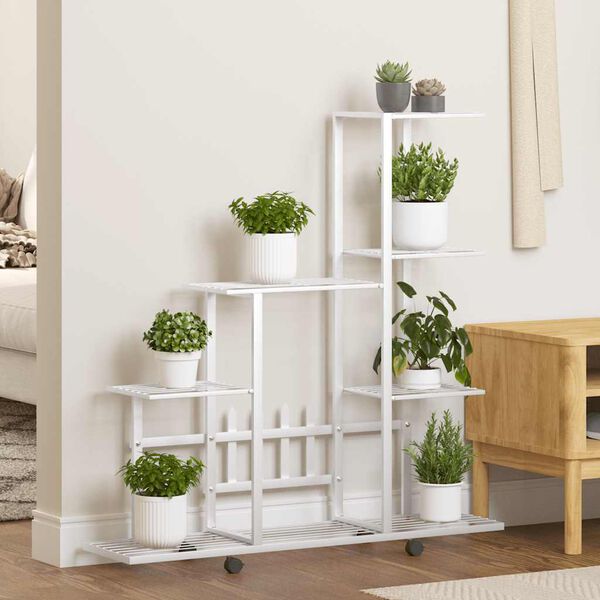 vidaXL Blomsterstativ med hjul 94,5x25x92,5 cm hvit metall