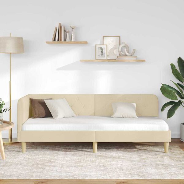 vidaXL Hjørnesengramme med hodegjerde Krem 80 x 200 cm stoff