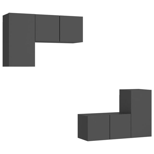 vidaXL TV-benksett 4 deler gr&aring; konstruert tre