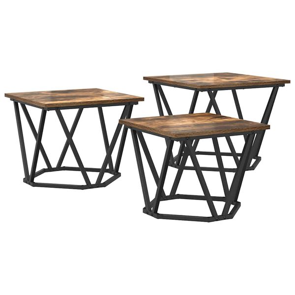 vidaXL Kaffebord 3 pcs Røkt eik 50 x 50 x 40 cm Ingeniørtre og stål