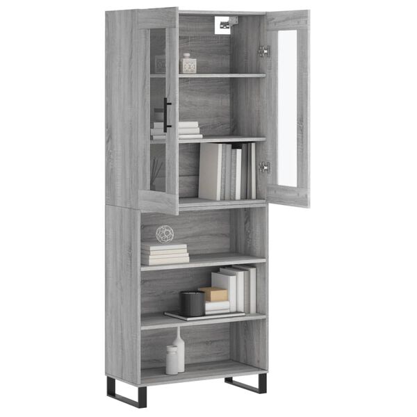 vidaXL Highboard gr&aring; sonoma 69,5x34x180 cm konstruert tre