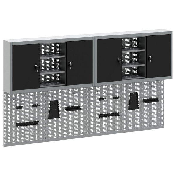 vidaXL Verkt&oslash;yskabinet Sett med hylle 6 pcs Svart Pulverlakkert st&aring;l