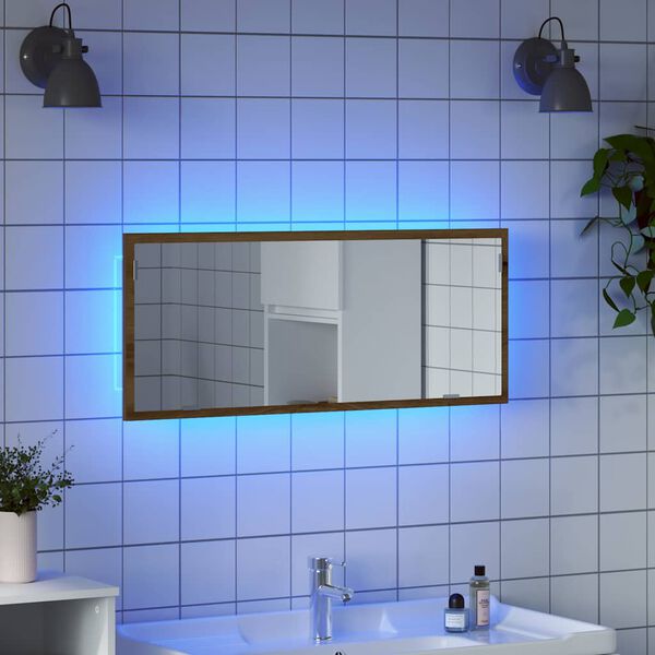 vidaXL Baderomsspeil med LED artisan eik 100x8,5x37 cm konstruert tre