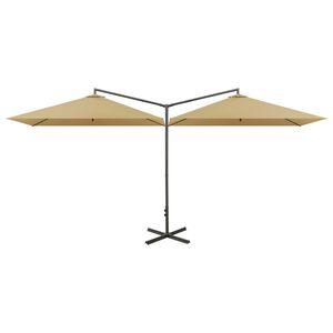 vidaXL Dobbel hageparasoll med st&aring;lstang gr&aring;brun 600x300 cm