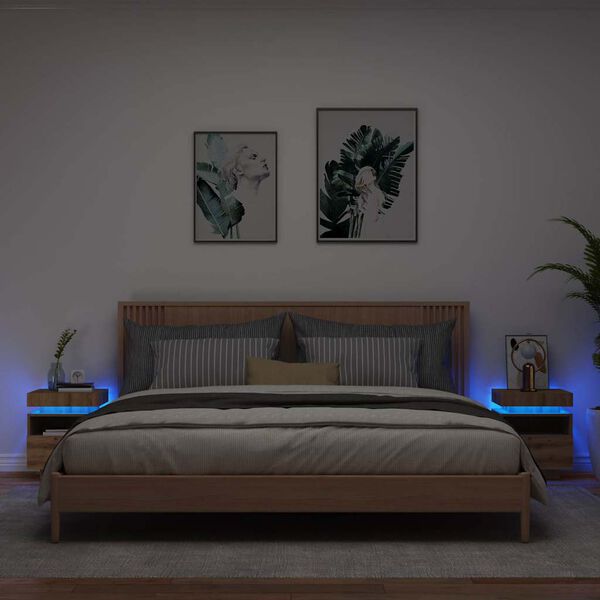 vidaXL Nattbord med LED 2 stk artisan eik 40x39x48,5 cm