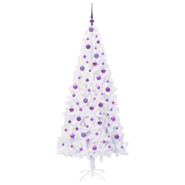 vidaXL Kunstig juletre med 300 LED med stativ Hvit 210 cm PVC og stål