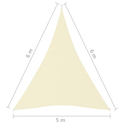 vidaXL Solseil oxfordstoff trekantet 5x6x6 m kremhvit