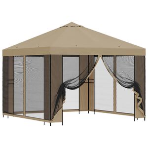 vidaXL Hagepaviljong med sidevegger 3 x 3 m Beige Polyester og st&aring;l