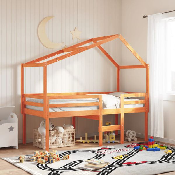 vidaXL Høyseng med tak voksbrun 90x200 cm heltre furu