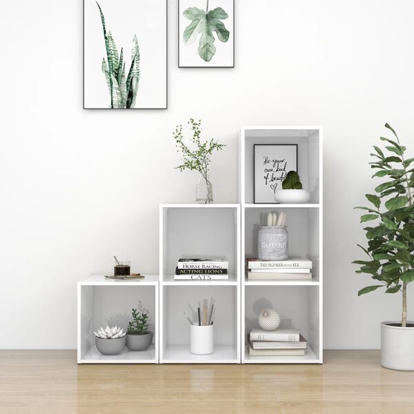 vidaXL TV-benksett 3 deler h&oslash;yglans hvit konstruert tre