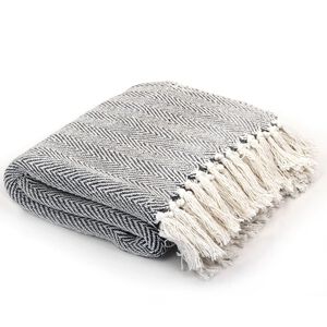 vidaXL Pledd bomull fiskebeinsm&oslash;nster 160x210 cm marinebl&aring;