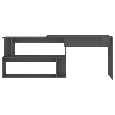 vidaXL Hjørneskrivebord høyglans grå 200x50x76 cm sponplate
