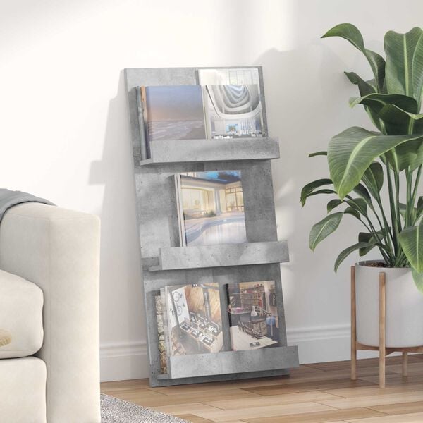 vidaXL Magasinreol med hylle Betonggr&aring; 51 x 11 x 102 cm Konstruert tre