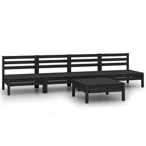 vidaXL Hagesofagruppe 5 deler svart heltre furu