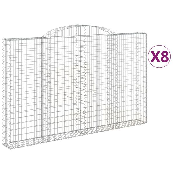 vidaXL Gabionkurver buede 8 stk 300x30x180/200 cm galvanisert jern